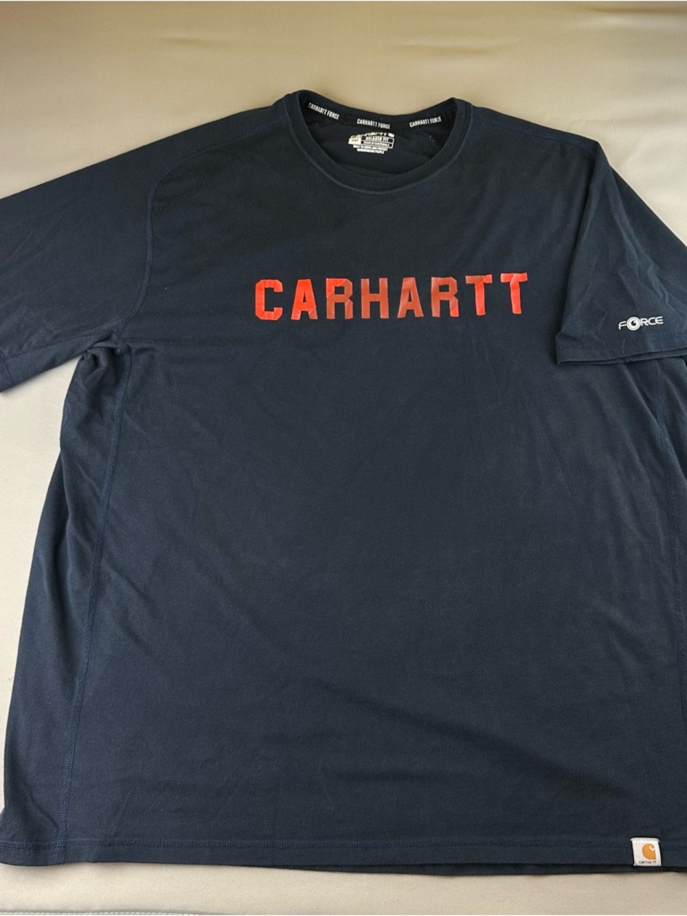 Carhartt Force Navy Short Sleeve Tee with Red Logo